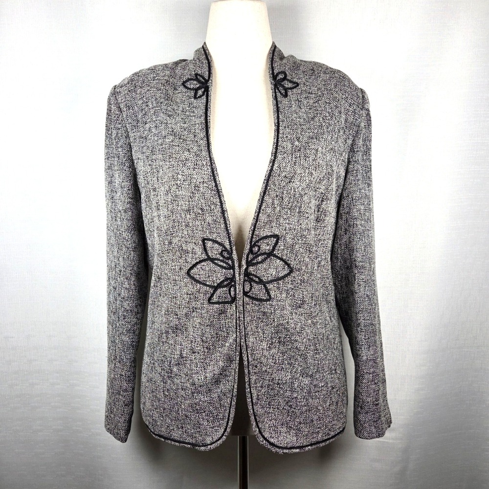Coldwater Creek Gray Blazer Women's‎ 16 Embroidered Jacket Secretary Corpcore